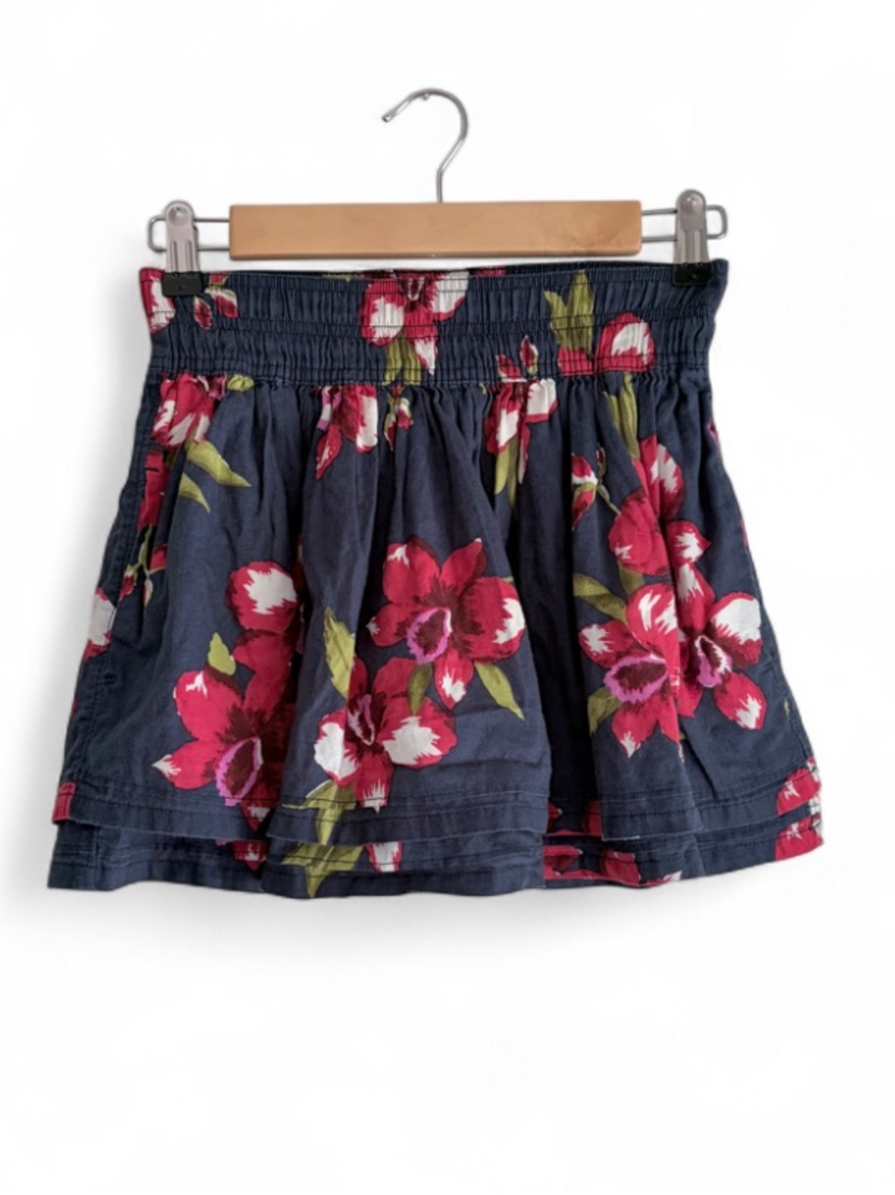Hollister Navy Blue Floral 100% Cotton Mini Skirt Size S